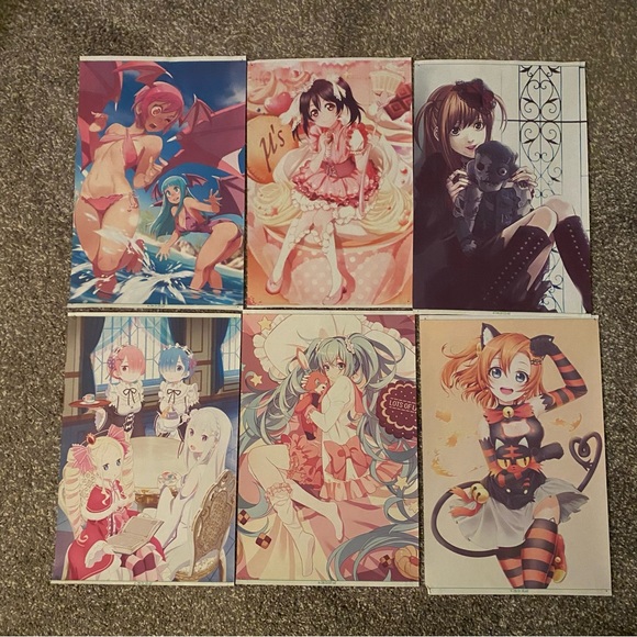 Other - Lot of 6 Anime Manga Video Games Waifu Mascot 12"x8" Canvas Scroll Art Wall Deco